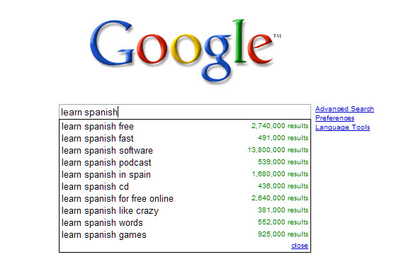 Google Suggest results (2008)